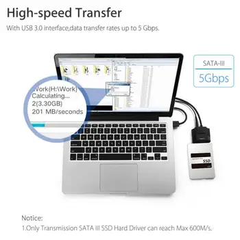 SATA 3 Kabel Sata na USB Adapter USB3.0 do Sata Kabel za 3,5-palčni Trdi Disk Zunanji SSD HDD Ac 22 Pin Sata III Kabel