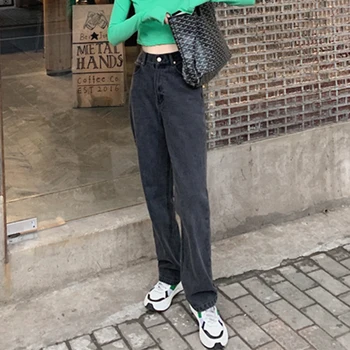 SHIJIA 2021 Black Traper Jeans Ženska Visoko Pasu Y2k Elegantna Moda Naravnost Hlače Ženske korejski Ulica Jeans Pomlad Mama Dna