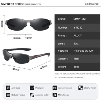 SIMPRECT Moda Kovinski Polarizirana sončna Očala Moških 2021 TAC UV400 Anti-glare Kvadratnih Retro sončna Očala Voznika sončna Očala Za Moške