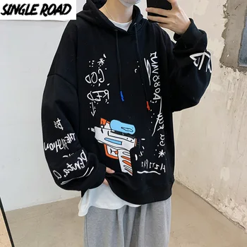 SingleRoad Mens Hoodies Moških 2020 Jeseni Grafiti Prevelik Harajuku Japonski Ulične Sweatshirts Majica Črn Pulover S Kapuco Moški