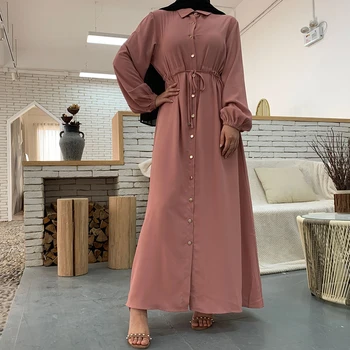 Siskakia 2020 Nove Muslimanske River Čiste Barve Polno Gumb Maxi Dolgo Obleko Modne Arabski Dubaj Oman Bližnjem Vzhodu, Islamski Abaya Obleke
