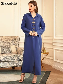 Siskakia Hooded tam kaftan Obleko za Ženske Luruxy Ročno Zašiti Diamond Abaya Maroški Dubaj Turčija arabsko Muslimanskih Oblačil Modra Siva 2020