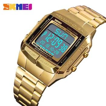 SKMEI Luksuznih Športnih Watch Golden Men ' s Watch Led Digitalni Alarm, Odštevalnik Jekla Moški Zapestne Ure Ura relogio masculin 1381