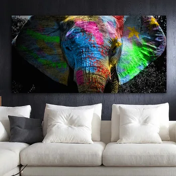 Sodobna Pisane Afriški Slon Živali Oljna slika na Platnu Plakatov in Fotografij Cuadros Wall Art Slike Za dnevno Sobo