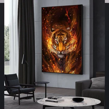 Sodobna Živali Umetnost Plakatov Tiger Lions Fire Wall Art Platno Stensko Slikarstvo Natisne Stenske Slike za Dnevni Sobi Doma Steno Cuadros