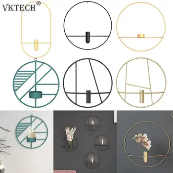 Sodobni Umetnosti 3D Krog Kovinski svijećnjak Geometrijske Svečnik Čaj Luči Steni Visi Doma Dekor Obrti Poroka Dekoracija