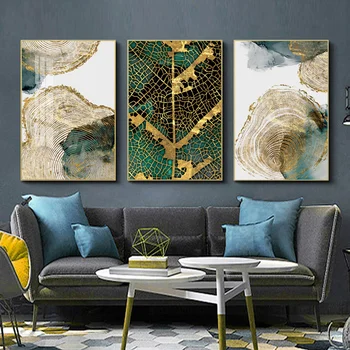 Sodobno Abstraktno listov Platno Umetnosti Zlato modro Plakatov in Fotografij Stenske Slike za Dnevni Sobi Doma Eleganten Cuadro Doma Dekor