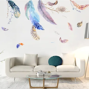 Sodobno Pisano pero Stenske Nalepke za dnevno sobo, kavč, TV ozadju dekoracijo sten Zidana Decals ozadje nalepke