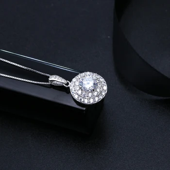 Srebrni kovinski Elegantno krog kristalno prekinitev verige, ogrlico, obesek, belo nakit lepo 925 sterling srebro Neverjetno obeski