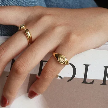 Star zlat pečatni mezinec obroč za ženske iz nerjavečega jekla vintage moda obroč eleganten minimalističen