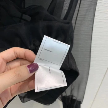 Svila rokavi ženske vrhovi 2020 nove vzletno-pristajalne steze design vidi skozi hooded čipke lok gumbi, črne seksi ženske bluze srajce chic