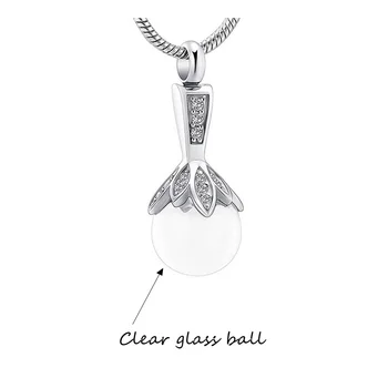 T009 White Pearl/ Clear Stekla Žogo Cvet Design Ženske Memorial Urn Ogrlica Pepel Držalo za Ljubljeno osebo - Upepelitev Urns Obesek