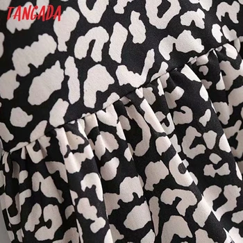 Tangada Moda za Ženske Leopard Pring Tiskanja Ohlapno Obleko V Vratu Dolg Rokav Dame Pomlad Obleko Z Gumbi 5D11