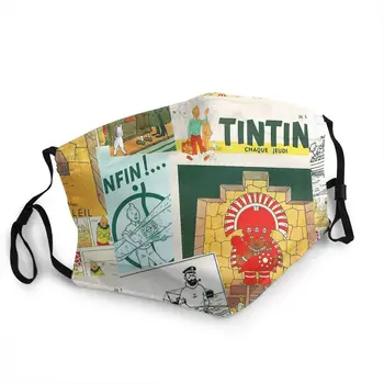 The Adventures Of Tintin ZAKONA Obraza Mascarilla Tintin Kolaž Modnih Reutilizable Masko