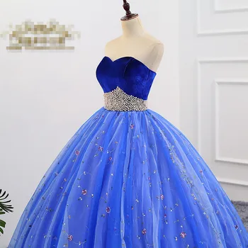 To je YiiYa Elegantno Poročno Obleko brez naramnic Beading Dolžina Tal Poročne Obleke Modre Off Ramenski Plus Velikost Haljo De Mariee CH073