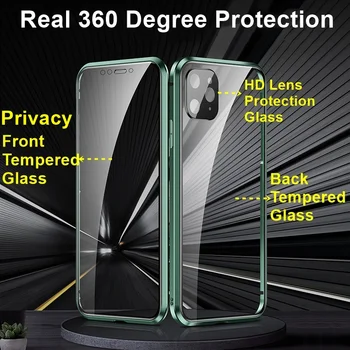 Tongdaytech Zasebnosti Magnetni Adsorpcije Kaljeno Steklo Ohišje Kovinsko 360 Zaščitni ovitek Za Iphone XR XS 11 Pro MAX 8 7 Plus SE2