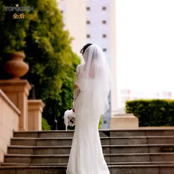 TOPQUEEN V15 poročni veil slonokoščena bela nevesta tančico dvoslojne poroko veils z glavnik, poročni dodatki, Poročno obleko, tančico