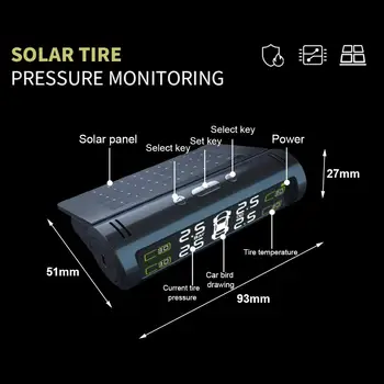 TPMS Sončne Energije za Nadzor Tlaka v Pnevmatikah Sistem S 4 Senzorji LCD Realnem času, Prikaz Avto Tlaka v Pnevmatikah Avto Alarmni Sistem