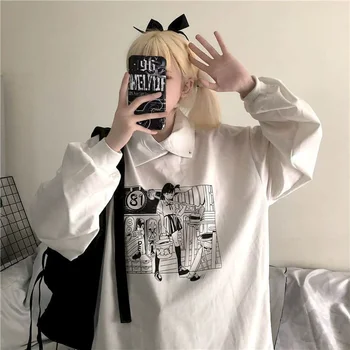 Turtleneck ženska majica jeseni korejska različica ins študentov 2020 novi Japonski anime svoboden dolgo sleeved majico trend hoodies