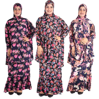 Turčija, Muslimani 2 Delni Set Ženske Khimar Molitev Oblačilo Ramadana Dolgo Hidžab In Krilo Cvet Jilbab Oblačilih Islamske Abaya Obleko Maxi