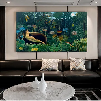 Umetnost Sanje, ki jih Surrealist Umetnik Henri Rousseau Platno, Tisk Slikarstvo Gola Ženska Tropskih Deževnih Gozdov, Naravnih Živalskih Doma Dekor
