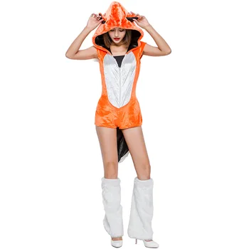 Umorden Oranžna Seksi Živali, Velik Rep Fox Kostum Ženske Odraslih Cosplay Fancy disfrace Jumpsuit Halloween Kostumi