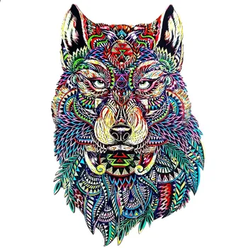 Unikatne Lesene Animal Jigsaw Uganke Skrivnostno Wolf 3d Puzzle Za Odrasle, Otroški Izobraževalni Puzzle Čudovito Interaktivne Igre, Igrače#