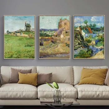 Van Gogh Pšenično Polje Kmetija Krajine Oljna slika Klasičnih Povzetek Platno, Saj Wall Art Plakat in Tiskanje Doma Dekor