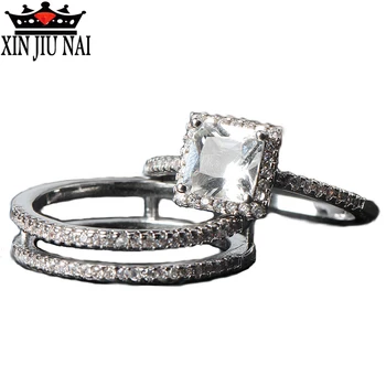 Vari luksuzni plemenito preprosta modna urbanih žensk kvadratnih dvojni krog ženskih diamantni prstan nekaj Valentinovo darilo stranka