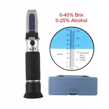 Vino Refraktometer 0-25% ročni Alkohola Žganih pijač Tester Brix 0-40% Sladkorja Merilnik Koncentracije ATC Dual-lestvice Z Box