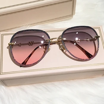Vintage rimless zlitine kristalno sijoče sončna očala za ženske modni puščico gradient elegantne ovalne očala za sonce ženskega srca odtenki