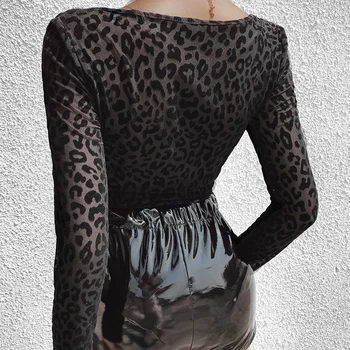 Visoka Kakovost Žensk Pomlad 2021 Leopard Tiskanja Bodycon Črna Obleka, Sexy Kvadratnih Vratu Dolg Rokav Slavni Klub Stranka Bodysuit
