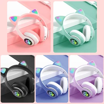 Vococal Bluetooth 5.0 Zložljive Slušalke Luštna Mačka Ušesa LED Brezžične Slušalke s Stereo Zvokom za Otroke Chrismas Darilo