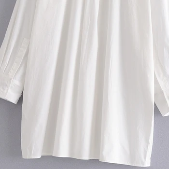 Wixra Ženska Bele Bombažne Majice Dolg Rokav Žepi Prevelik Elegantnih Oblačil Bluzo Pomlad Vrhovi Vroče