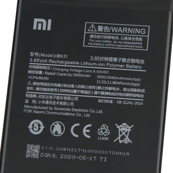 Xiao Mi Prvotno BN31 Baterija Za Xiaomi mi 5X mi 5X redmi opomba 5A Xiaomi A1 Redmi Y1 Lite S2 Zamenjava Baterije Telefona 3080mAh