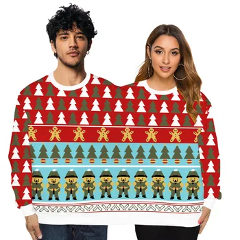 XUANSHOW Božič Oblačila Digitalni Tisk Par Nositi okoli Vratu Dve osebi Majica Ustvarjalne Dolg Rokav Čudno Oblačila