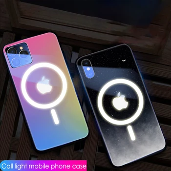 Za Magsafe Kaljeno Steklo LED Svetlobo, Sprememba Barve Mobilni Telefon Zaščitna torbica Za iPhone 11 iPhone 12 Pro Max X XS XR 8 7 Plus