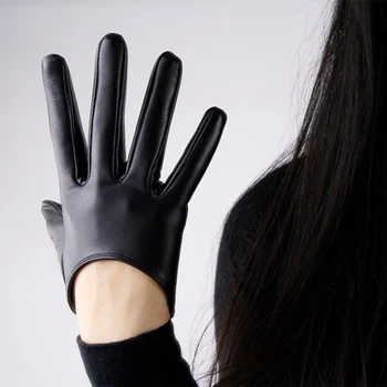Zaslon na dotik Pravega Usnja Rokavice Čiste Ovčje kože Ultra-Short Black Vitki Prsti Ženske Modele Brez Podloge TB03