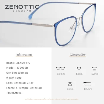 ZENOTTIC Recept Očala Ženske Kvadratnih Optični Daljnovidnost Kratkovidnost Stopnjo Očala Pregleden Recept Očala