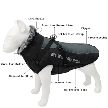 Zimska Oblačila Za Pse, Zgostitev Toplo Big Dog Plašč Z Jermenom Za Srednje Velike Pse Labrador Buldog Pet Oblačila Nepremočljiva Jakna