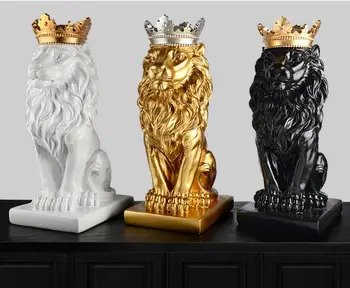 Zlato Krono Lev Kip Obrt Okraski Smolo živali Kip dekor Doma Kiparstvo Escultura Dom Dekoracija dodatna Oprema