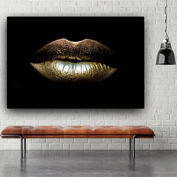 Črna In Zlata Seksi Ustnice Oljna Slika Na Platnu Doma Dekoracijo Lepote Art Cuadros Plakat Tisk Stenskih Slikah, Za Dnevno Sobo