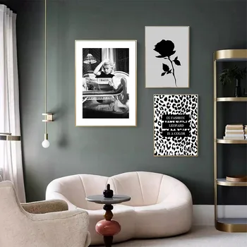 Črno Bel Slikarstvo Leopard Moda Plakat Seksi Dama Canvans Fotografije Tiskanje Sodobnih Stenskih Slikah, Za Dnevna Soba Dekor