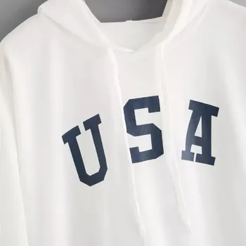 Ženske Hoodies ZDA Pismo Zastavo Natisnjena Majica z Dolgimi Rokavi Pulover Jeseni Hooded Vrhovi Bluzo Priložnostne Outwear Oblačila 2021