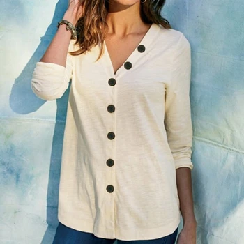 Ženske Nov Slog Priljubljena Barva Gumb Proti-vrat Fashion Majica Ženske Bluze z Dolgimi Rokavi Bluzo Majica Priložnostne Vrhovi Plus Velikost