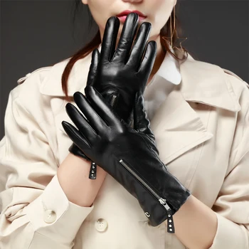 ženske pozimi toplo, v kombinaciji barve sredi zadrgo slog top Italija jagnječje usnje rokavice