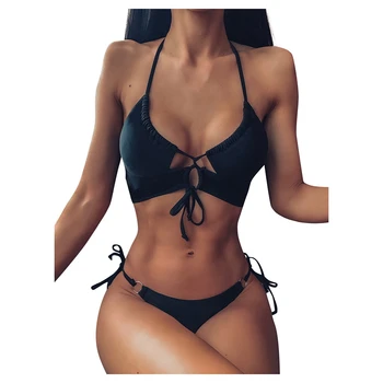 Ženske Seksi Bikini Brazilski Plaži Ogrlicom Kopalke Push Up Oblazinjeni Kopalke Modrc TankiniSwimwear Dveh Kosov Weachwear