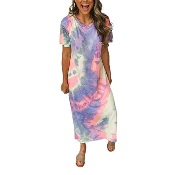 Ženske Tie-dye Doma Priložnostne Obleko Kratek Rokav Poket Počitnice na Plaži Ulica Sleepwear Ohlapno Obleko