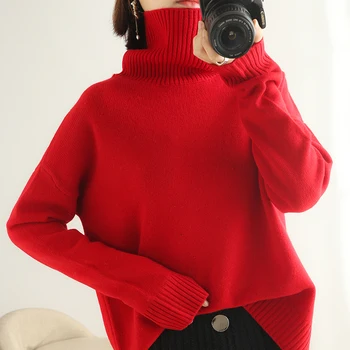 Ženske turtleneck priložnostne modne pletene džemper mehko trdna femal dolgimi rokavi, pulover volno jopica