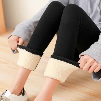 Ženske Visoko Pasu Debel Kožuh Dokolenke Ženski Črni Tople Zimske Hlače Legging Dekleta Visoko Pasu Jeggings Plus Velikost Hlače